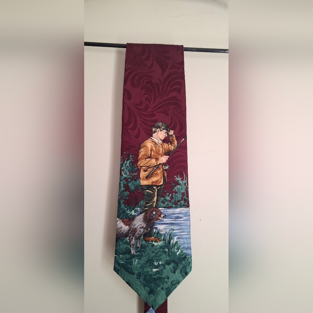 Field &‎ Stream Burgundy Hunting Scene Necktie Formal